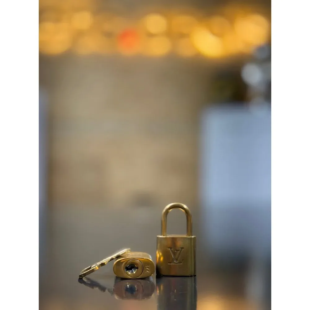 Louis Vuitton Authentic Brass Padlock Lock & Key Set LV Luggage Bag Accessory